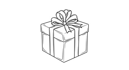 Obraz premium Hand-drawn gift box with ribbon and bow, isolated on white background, black and white sketch.