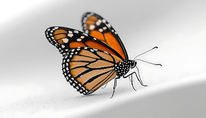 Obraz premium Vibrant monarch butterfly perched delicately on a smooth surface isolated on white background, Vector