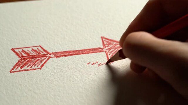 hand drawing red triangle on paper, art concept, creative process
