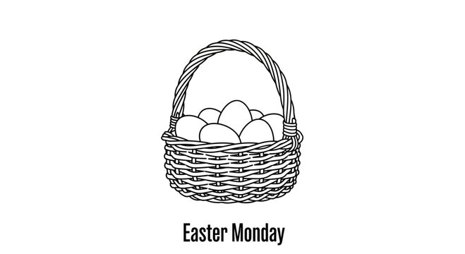 Easter Monday Basket with Eggs Line Art Illustration