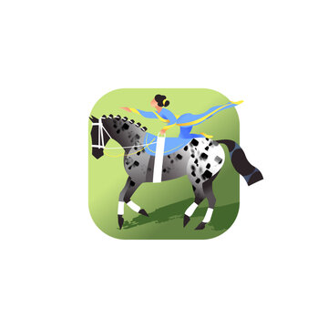 Blue roan appaloosa horse with athlete, equestrian vaulting sport, vector illustration