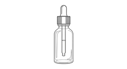 Fototapeta premium Clear Glass Dropper Bottle with Pipette, Essential Oil Container, Line Art Drawing