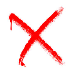 Dynamic Red Spray Paint Denied Mark. Hand Drawn Urban Graffiti Cross for Bold Visual Communication.