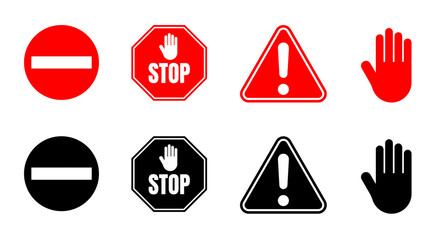 Warning sign icon, set of warning signs, stop, no entry, attention stop signals icons set	