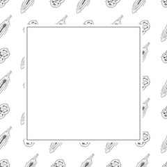 Hand drawn chili pepper square frame, hot chili frame vintage background