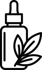 Obraz premium Black line icon of a dropper bottle with leaves