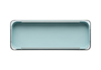 Empty rectangular tray with light blue interior on transparent background