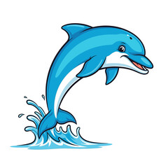 Obraz premium Playful Blue Dolphin Jumping From Water Cartoon Illustration Stock Photo