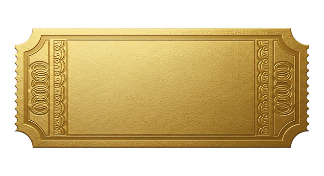 Ornate Golden Ticket Isolated PNG &ndash; Vintage Retro Event Pass for Promotions, Giveaways, Invitations, or VIP Access