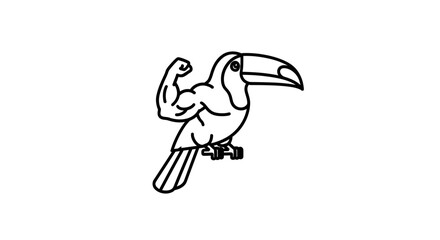 Strong Toucan Bird with Muscular Arm Flexing Bicep, Fitness Concept
