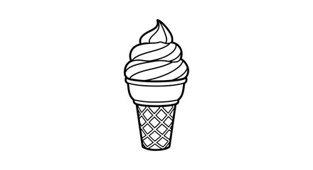 Simple Line Art Ice Cream Cone, Soft Serve Swirl, Refreshing Summer Treat