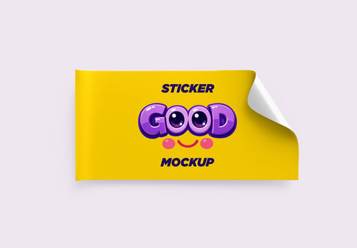 Rectangle Sticker Mockup with Curled Corner
