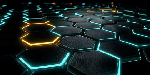 Fototapeta premium Futuristic Hexagonal Technology Pattern with Glowing Lights and Seamless Abstract Digital Background for Innovation and High Tech Design