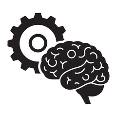 A gear and a brain with a white design on a black and white background Vector, illustration