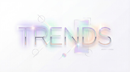 Design typographique ultra-moderne du mot "TRENDS" avec effets holographiques et g&eacute;om&eacute;triques