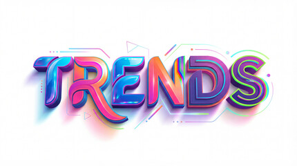 Design typographique dynamique du mot "TRENDS" avec effets de n&eacute;on et courbes
