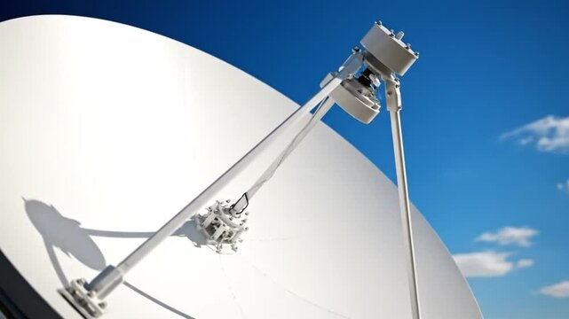 Satellite dish rotating against sky