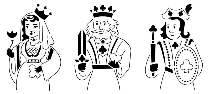 Dame roi et valet de tr&egrave;fle enseigne carte &agrave; jouer jeu de soci&eacute;t&eacute; noir