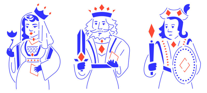 Dame roi et valet de Carreau enseigne carte &agrave; jouer jeu de soci&eacute;t&eacute; couleur et rouge