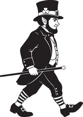 A black and white image of a man in a top hat walking Vector, illustration