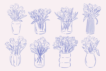 Hand draw sketch style tulip bouquet in vase.