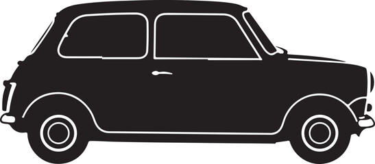 A black silhouette of a classic mini cooper car Vector, illustration