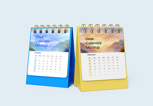 Two Spiral Desk Calender Mockup Template