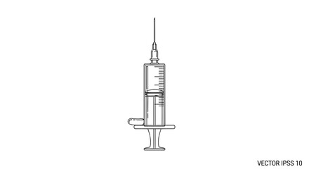 Medical Syringe Outline Drawing, Healthcare and Medicine Concept