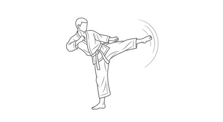 Obraz premium Karate fighter performing a side kick in a dojo, dynamic martial arts action