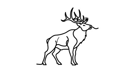 Obraz premium Elegant Stag Silhouette: Majestic Antlered Deer Line Art on White Background