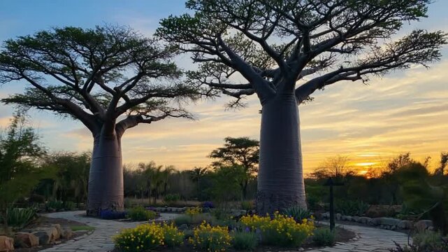 Garden with baobab trees.