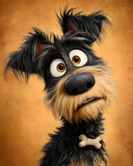 Adorable Animated Dog with Bone Collar on Textured Background
