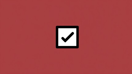 A simple black and white checkbox icon on a red background with a checkmark inside