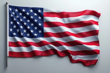 Fototapeta premium Waving flag of the United States shown on a plain background during the daylight