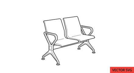 Fototapeta premium Modern Waiting Room Bench Icon: Two Seat Waiting Area Chair, Minimalist Design