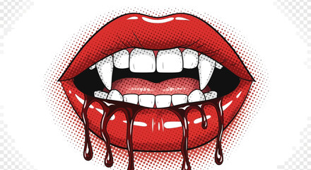 Obraz premium vampire lips with blood dripping, halloween concept