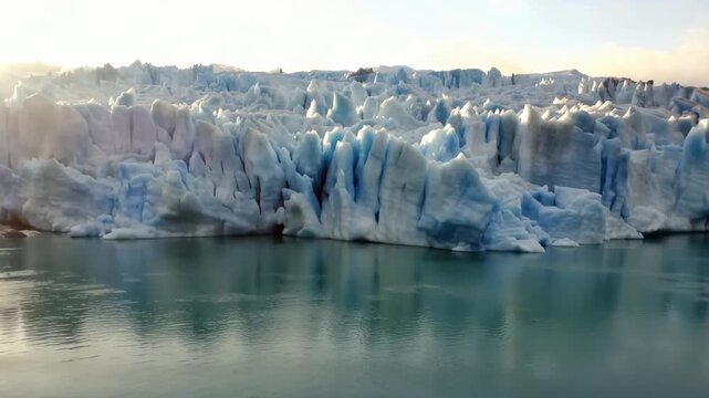 Majestic perito moreno glacier reflecting in calm water global warming and climate change scenery