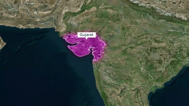 Animated map of Gujarat, India, with pulsating glow and country name label