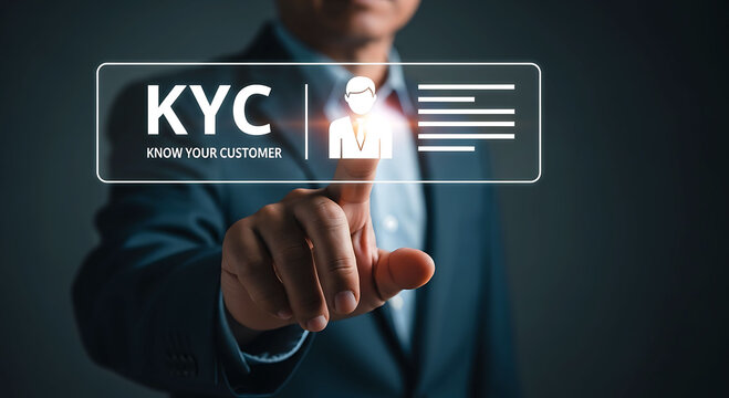 Business man touching KYC know your customer digital verification icon