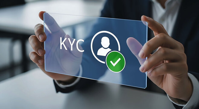 Business man touching KYC know your customer digital verification icon