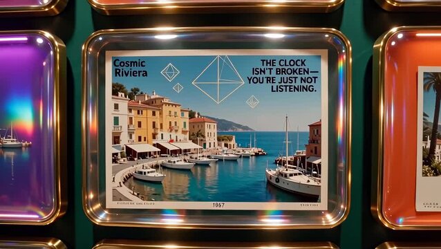 Cosmic Riviera Art Print Featuring Boats and Scenic Mediterranean Views