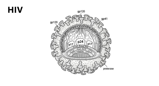 HIV Virus Structure Diagram: Detailed Illustration of AIDS Pathogen Components