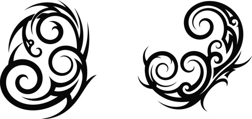 Fototapeta premium Dynamic tribal swirl patterns with bold flowing lines ideal for decorative emblems or strong tattoo designs