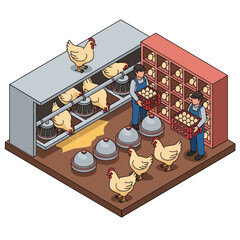 Farmers Collecting Eggs from Chicken Coop. © Anak