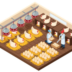 Farmers Collecting Eggs from Chicken Coop. © Anak