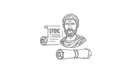 Ancient Greek Stoic Philosopher Bust and Scroll Illustration