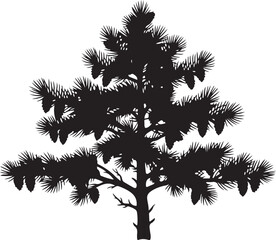 A black silhouette of a pine tree with pine cones Vector, illustration