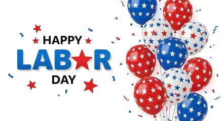 Happy labor day celebration with patriotic balloons and confetti