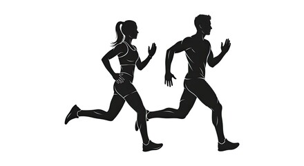 Fototapeta premium Male and Female Runner Silhouettes Isolated on White