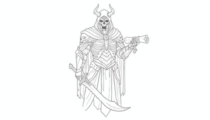 Skeletal Warrior with Sword and Scroll, Fantasy Warrior, Undead Knight, Grim Reaper